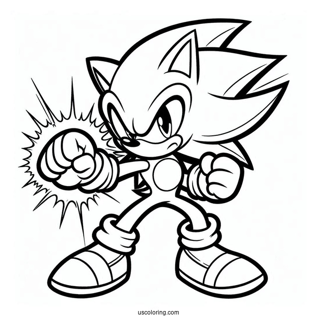 Super Sonic Coloring Page In Fighting Pose For Kids