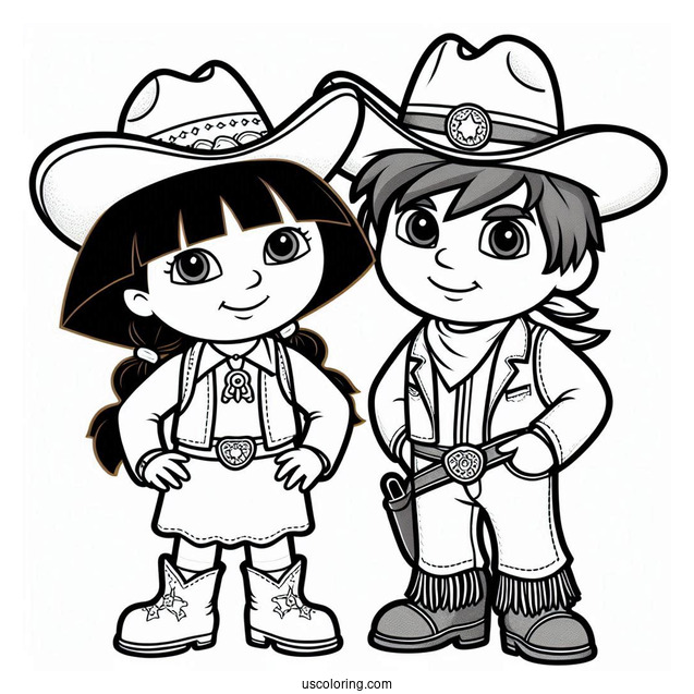Dora And Diego Dressed As Cowboy And Cowgirl To Color