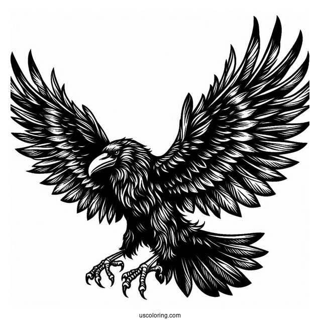 Scary Raven Coloring Page Spreading Its Wings