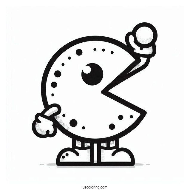 Pac-Man Coloring Page Holding Up Pac Dot
