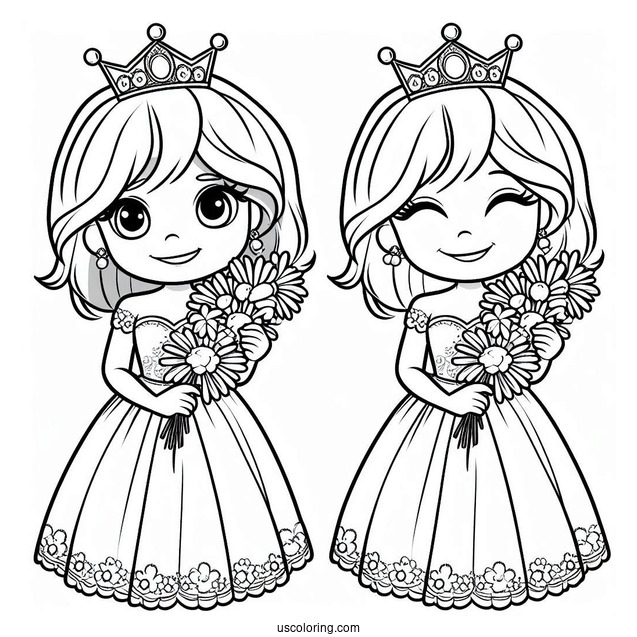 Smiling Princess Daisy Coloring Page In Crown And Gown