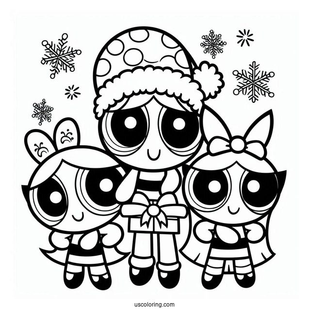 Christmas Themed Powerpuff Girls Coloring Picture