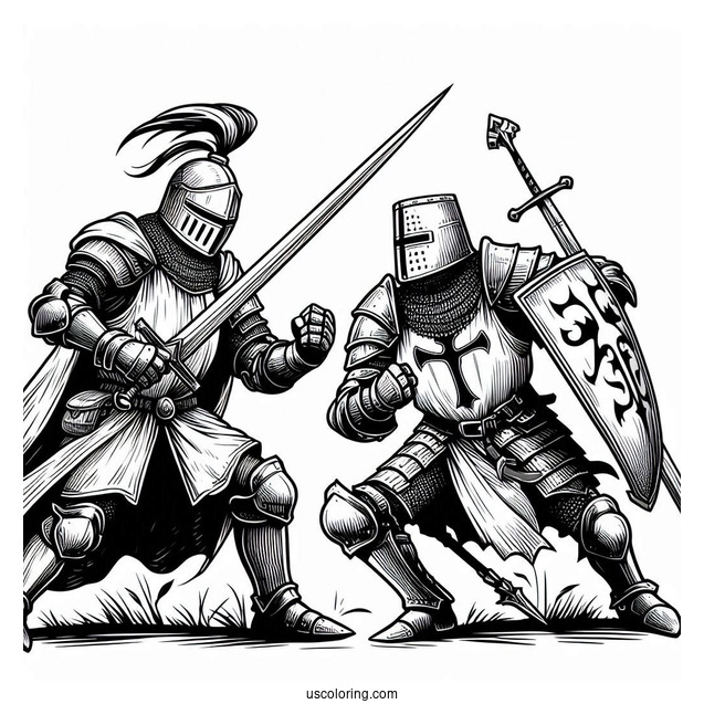 Crusader Knight Fighting Coloring In