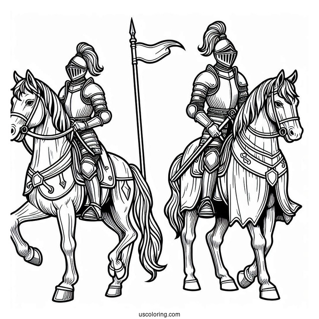 Knight On Horse Carrying A Lance Coloring Sheet