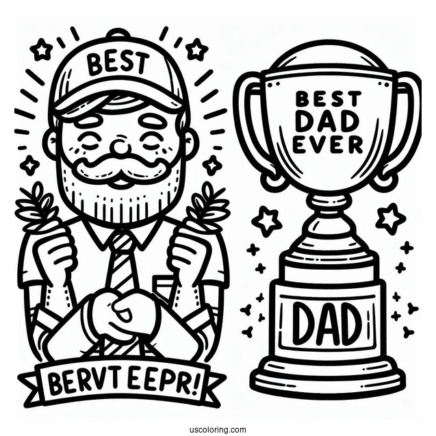 Father's Day Coloring Page Of Best Dad Ever Trophy