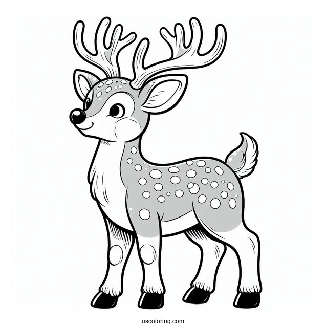 Rudolph Coloring Page With Huge Antlers And Spotted Body