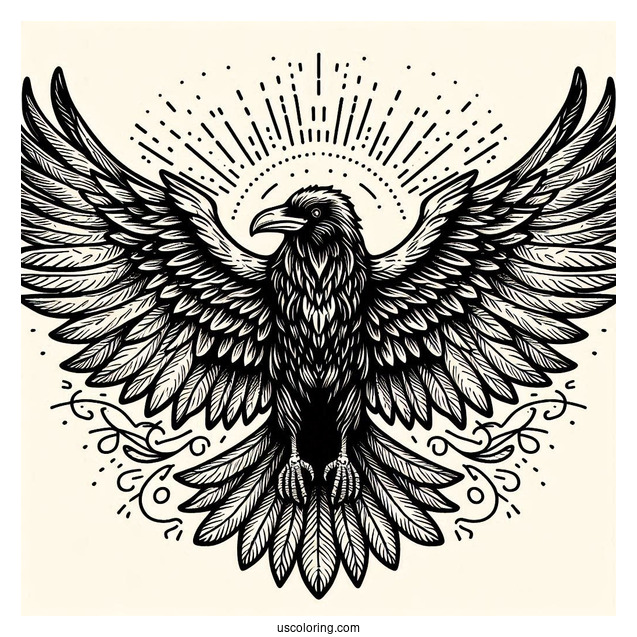 Scary Raven Coloring Page Spreading Its Wings