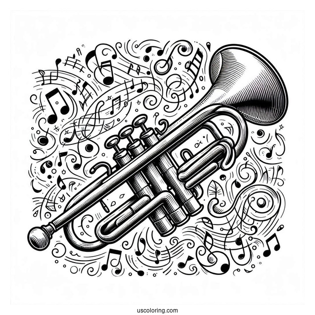 Music Coloring Page Of Realistic Trumpet