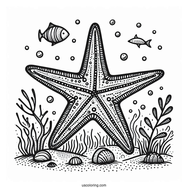 Detailed Starfish Coloring Page Underwater