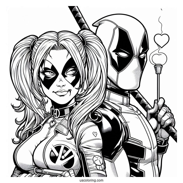Deadpool And Harley Quinn To Color