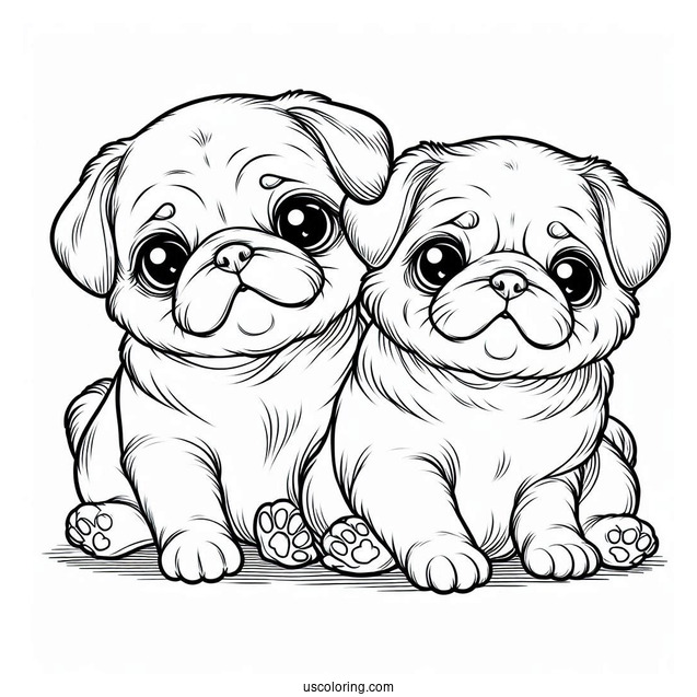 Two Cute Pug Puppies To Color