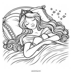 Sleeping Beauty Asleep In Bed Coloring Page