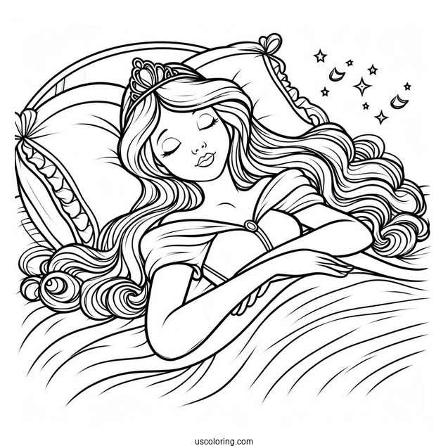 Sleeping Beauty Asleep In Bed Coloring Page