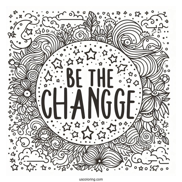 Be The Change Words Surrounded By Peace Coloring Page