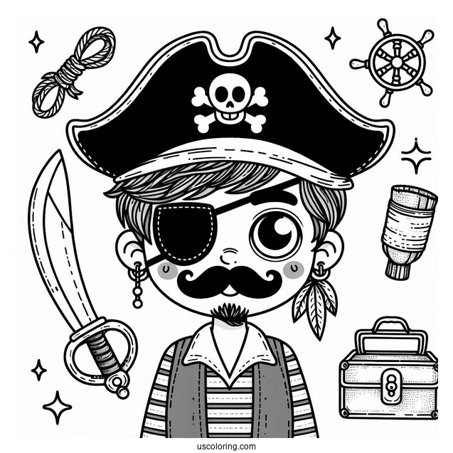 Cartoon Pirate Coloring Page With An Eyepatch For Kids