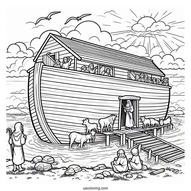 Noah's Ark Coloring Page Of His Family Building The Ark