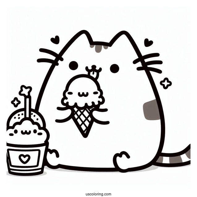 Pusheen Cat Eating Ice Cream