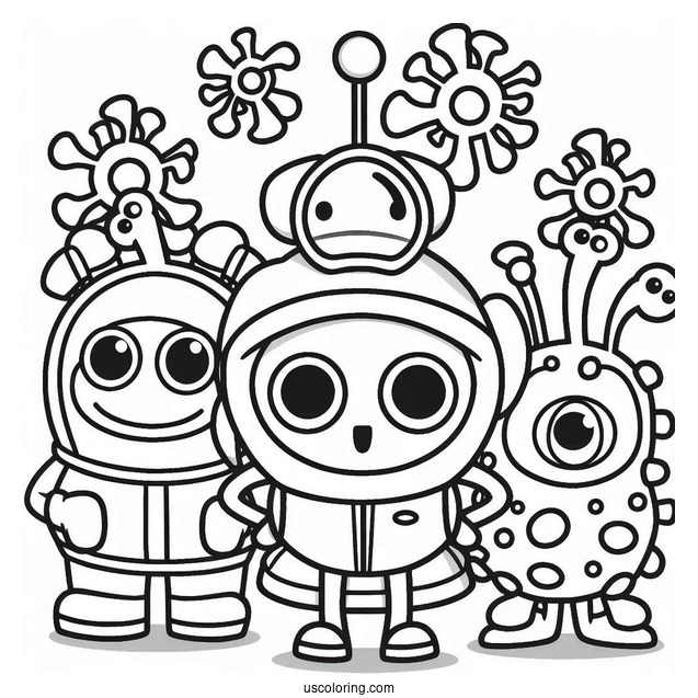 Virus Buster Pororo Coloring Page Of Petty, Eddy, And Loopy For Kids