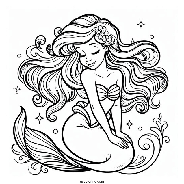 Iconic Little Mermaid Ariel Pose Coloring Page