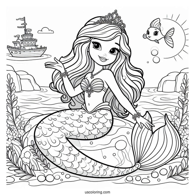 Mermaid Sofia The First Coloring Page With Princess Amber At Sea