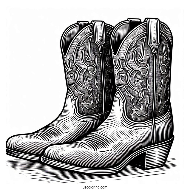 Realistic Pair Of Cowboy Boots Coloring Page