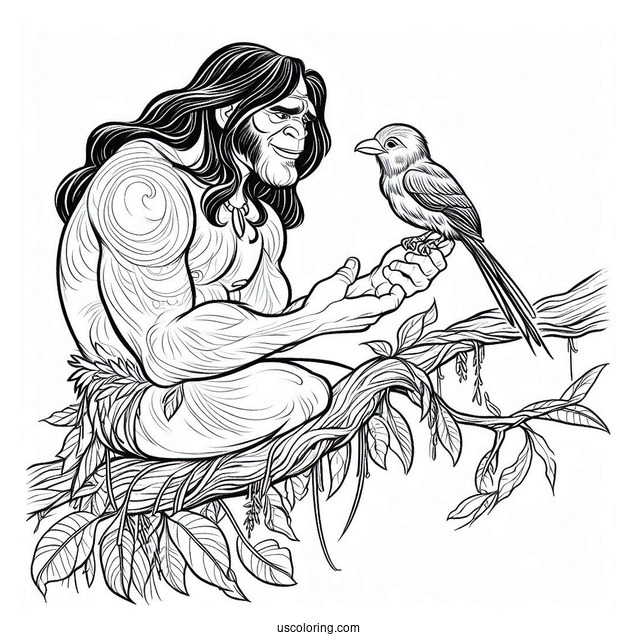 Tarzan Coloring Page Of Adult Tantor With Bird On His Back