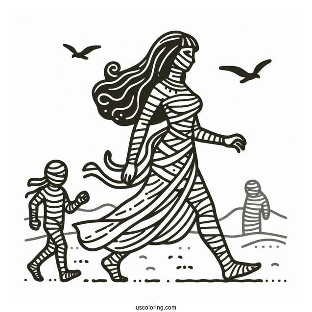 Mummy Coloring Page Walking For Kids