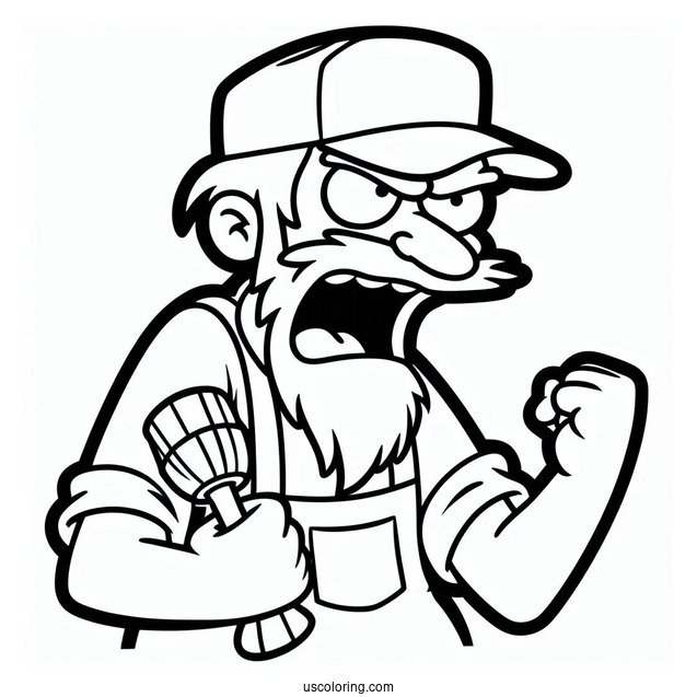 Simpsons Coloring Pages Of Groundskeeper Willie Shaking His Fist In Anger