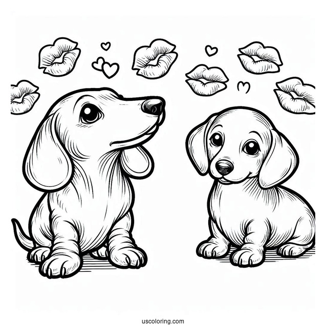 Dachshund Coloring Page With Free Kisses Sign