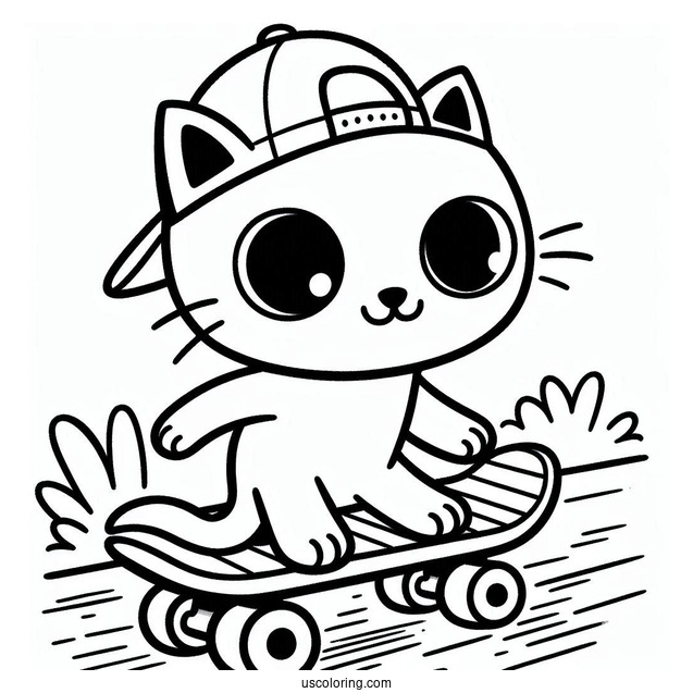 Pete The Cat Riding a Skateboard To Color