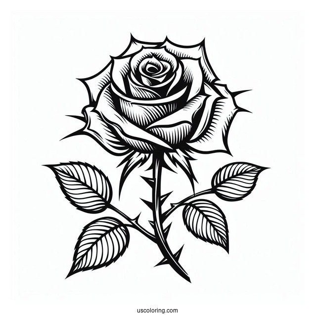 Rose With Thorns To Color