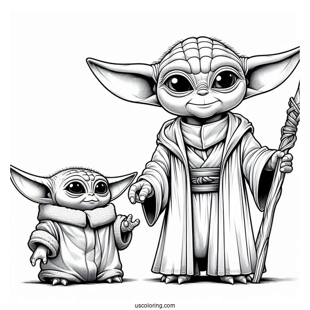 Detailed Coloring Sheet Of Din Djarin And Baby Yoda