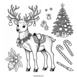 Realistic Looking Reindeer Wearing a Christmas Saddle