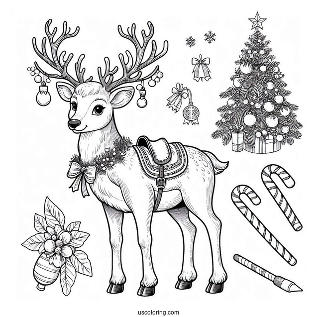 Realistic Looking Reindeer Wearing a Christmas Saddle