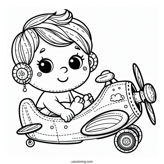 Baby Coloring Page In A Toy Airplane For Kids