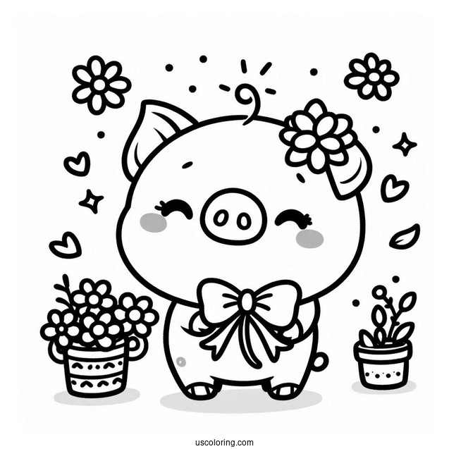 Adorable Kawaii Pig To Color
