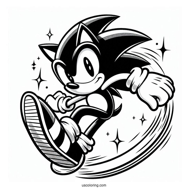 Sonic Jumping Through Ring Coloring Sheet