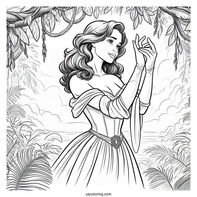 Tarzan Coloring Page Of Jane Porter Wearing Gown And Gloves In Jungle