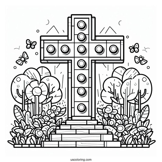 Fun Lego Cross Coloring Page For Kids