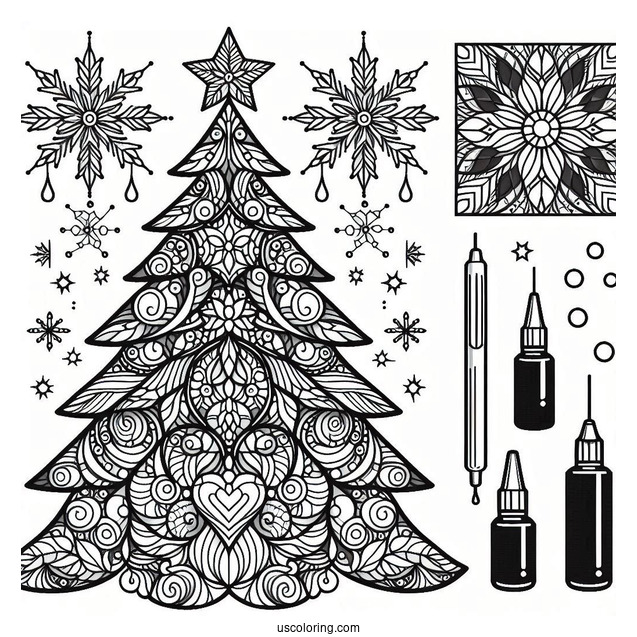 Detailed Christmas Tree Stained Glass Coloring Page
