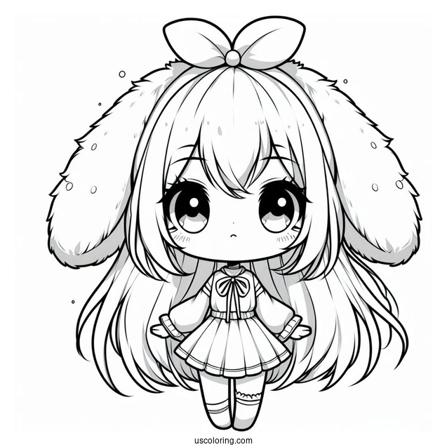 Chibi Girl With Furry Rabbit Ears Coloring Page