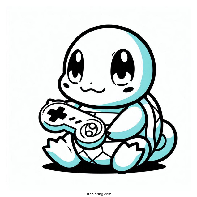 Squirtle Coloring Page Holding Game Boy
