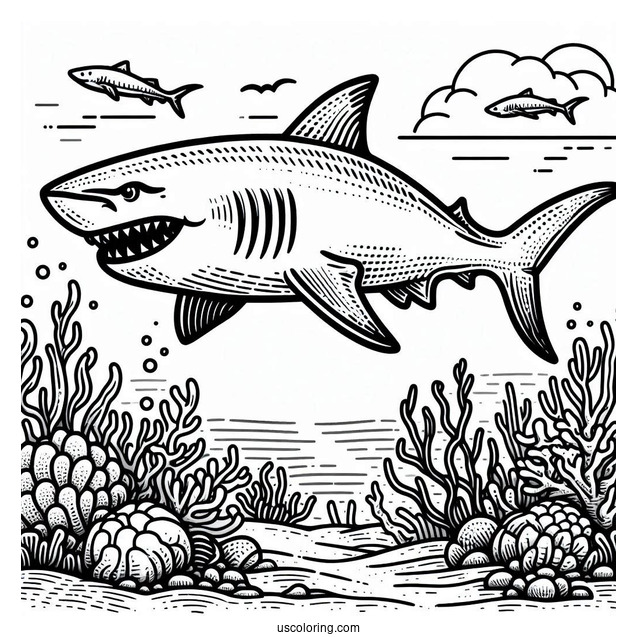 Great Shark Coloring Page Outline For Kids