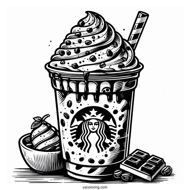 Starbucks Coloring Page Frappe With Whipped Cream And Chocolate Syrup