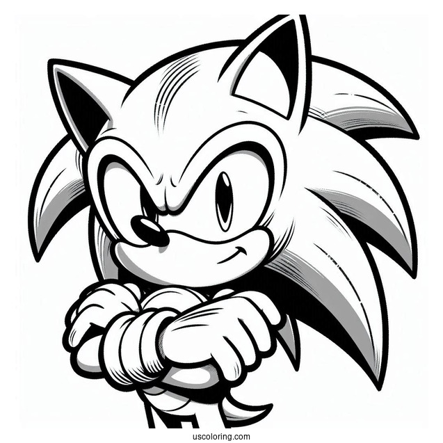 Detailed Super Sonic Coloring Page With Arms Crossed