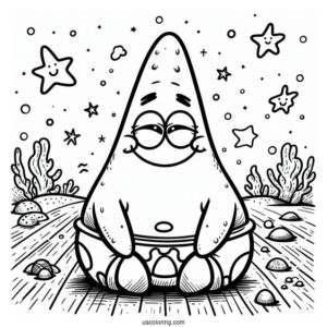 Patrick Star Coloring Page Grinning On The Floor