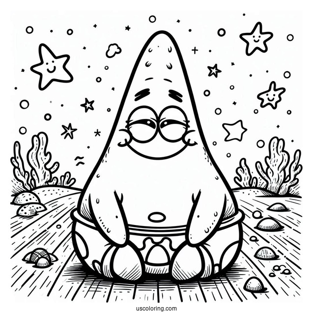 Patrick Star Coloring Page Grinning On The Floor