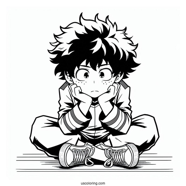 Deku Coloring Page Of Crouched On The Floor
