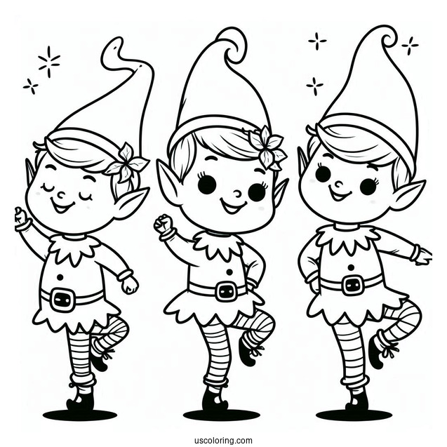 Simple Happy Dancing Elf To Color