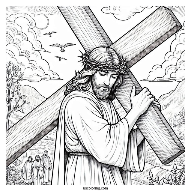 Christ Carrying The Cross Coloring Sheet